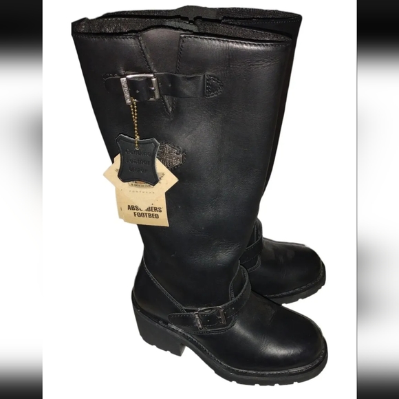 Harley Davidson Women's boots tall black zip up leather NWT size 7 - Picture 3 of 9